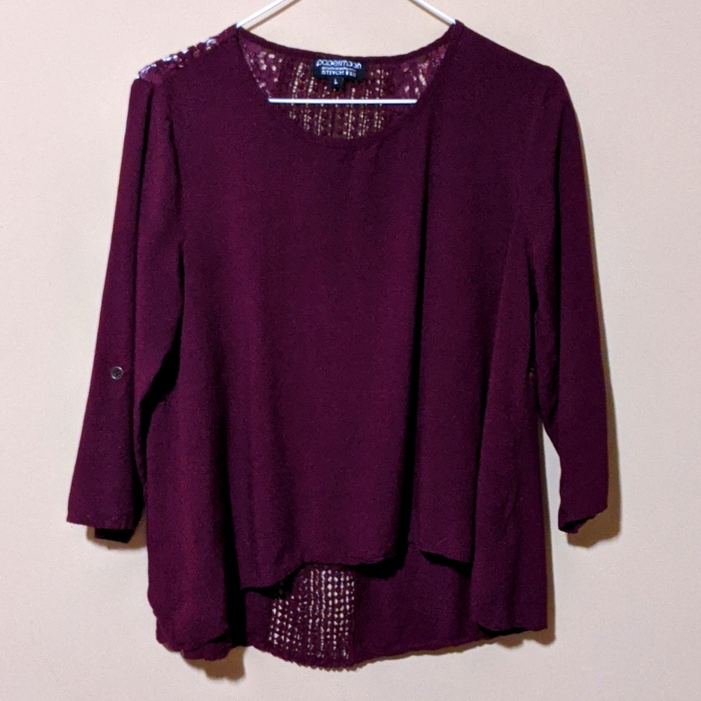 Paper moon women's burgundy blouse lace large